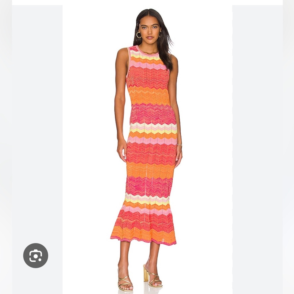 Milly zig zag stitch dress in pink multi